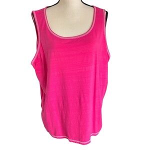 T by Talbots Jersey Tank Fuchsia Pink White Trim Scoop Neck Top Plus size 3X